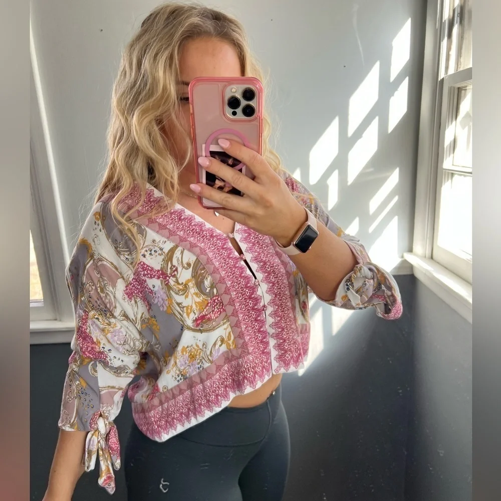 Free People Paisley Floral Boho Top XS